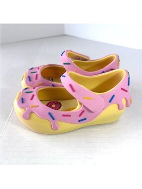 Mini Melissa Donut Shoes Mary Jane Yellow Pink Frosting Sprinkle Sz 5 LIKE NEW